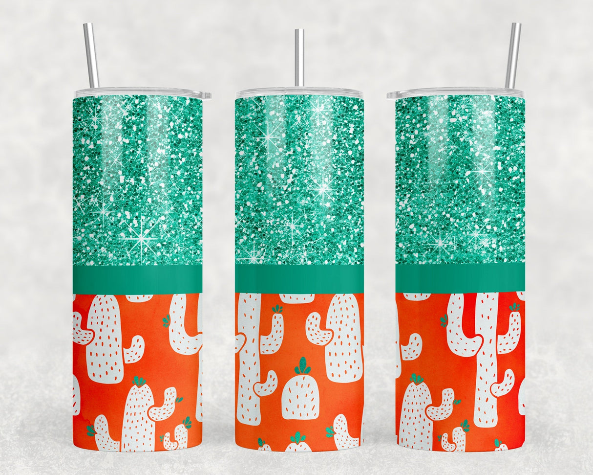 Cactus faux glitter|Skinny Tumbler|Optional Bluetooth Speaker| Speaker Color Varies by Rowdy Ridge Co