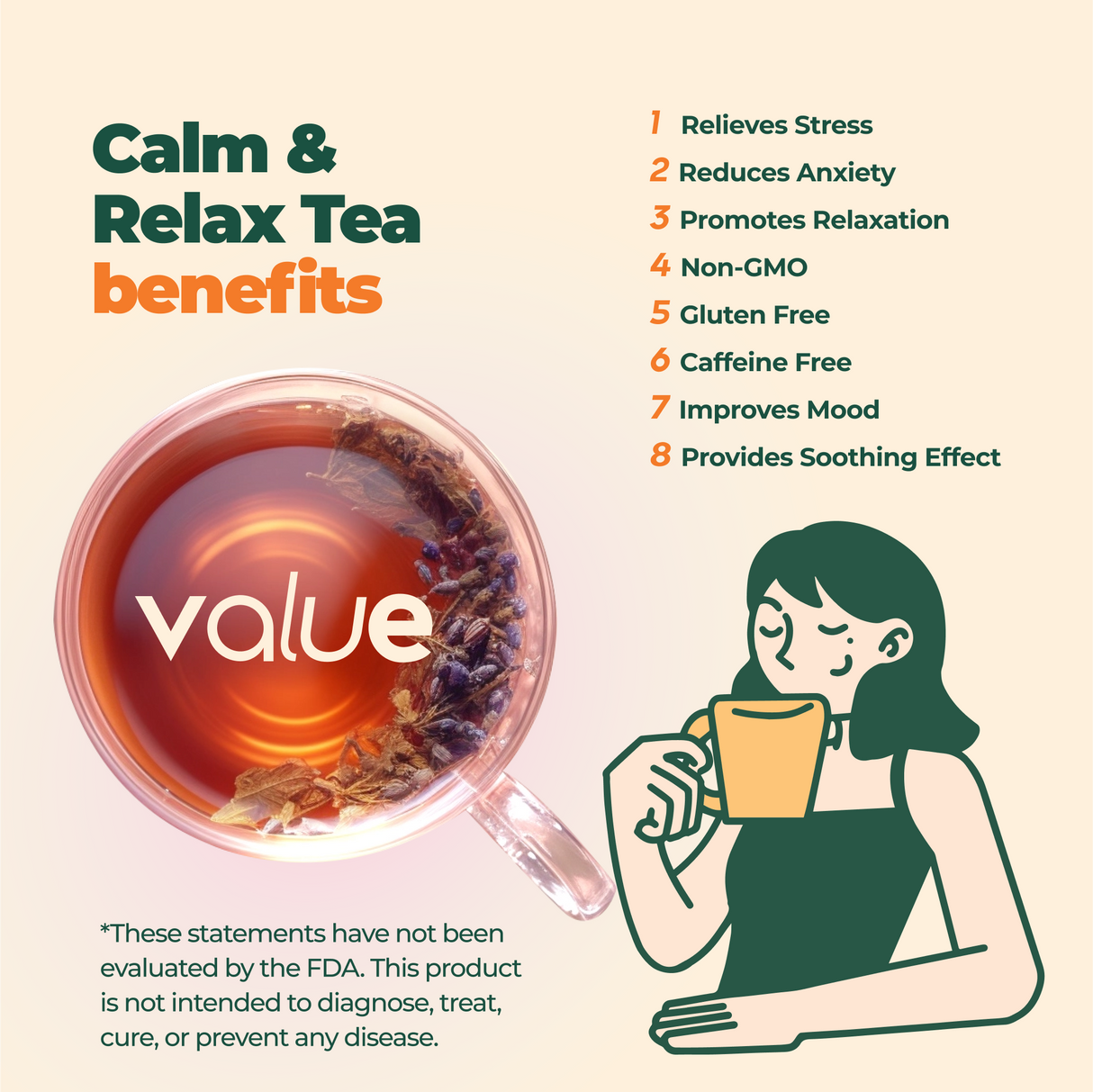 Calm and Relax Herbal Tea, 60 bags by Aprika Life