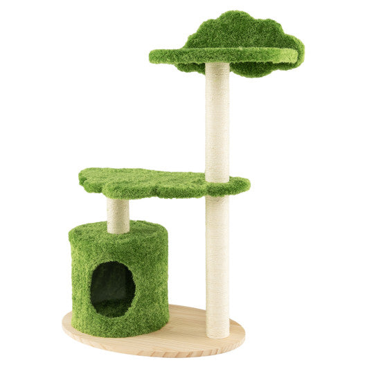 38 Inch Cute Cat Tree for Indoor Cats with Fully Wrapped Sisal Scratching Posts-Green