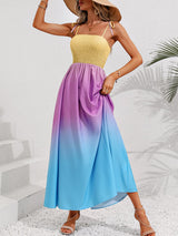 Color Block Tie Shoulder Smocked Maxi Dress by Faz