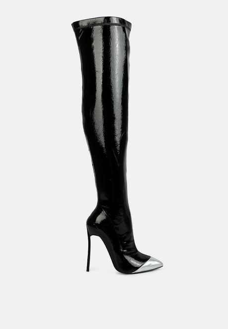 chimes high heel patent long boots by London Rag