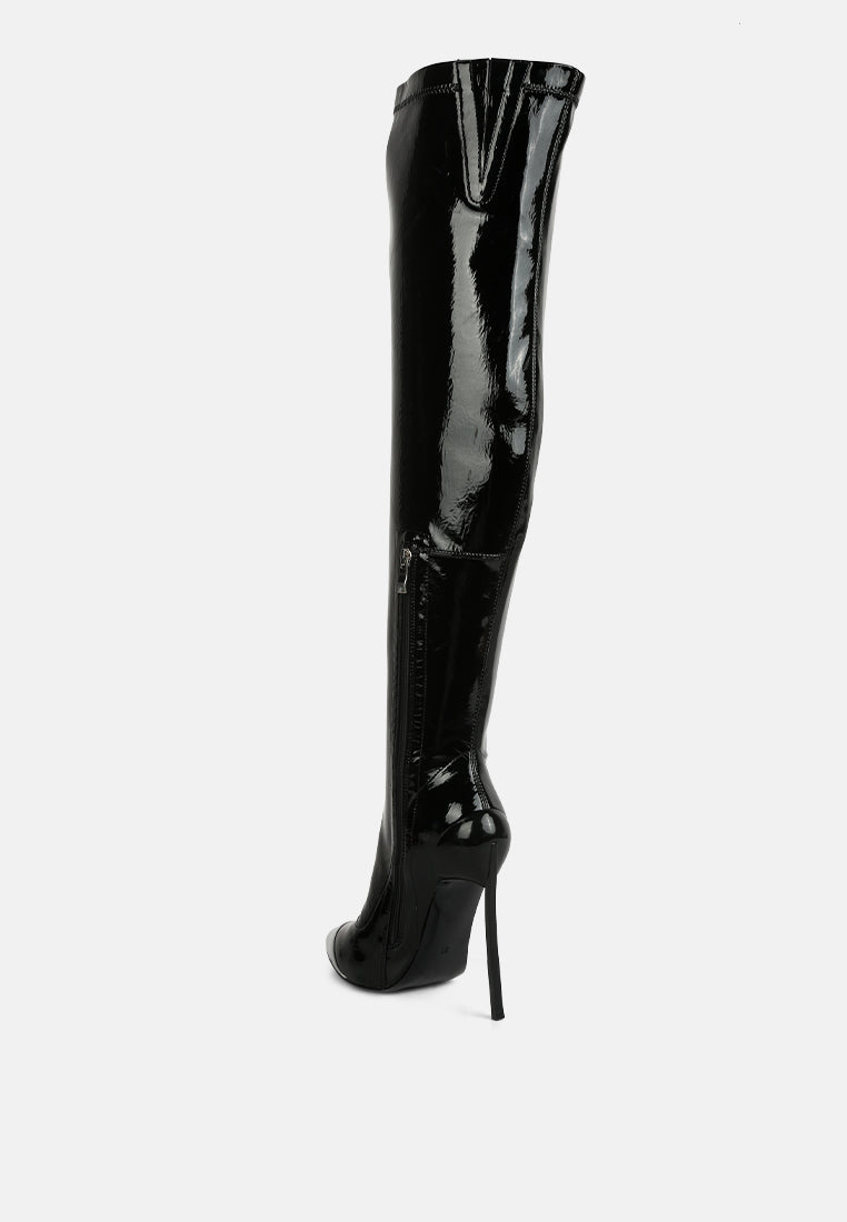 chimes high heel patent long boots by London Rag