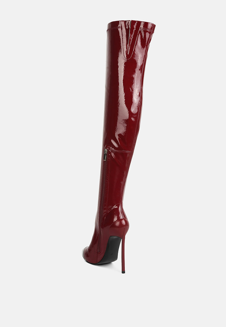 chimes high heel patent long boots by London Rag