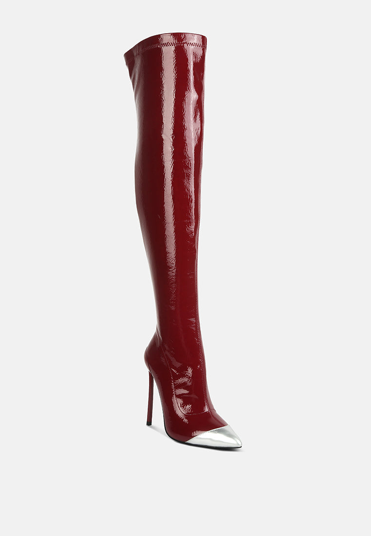 chimes high heel patent long boots by London Rag