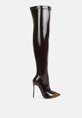 chimes high heel patent long boots by London Rag