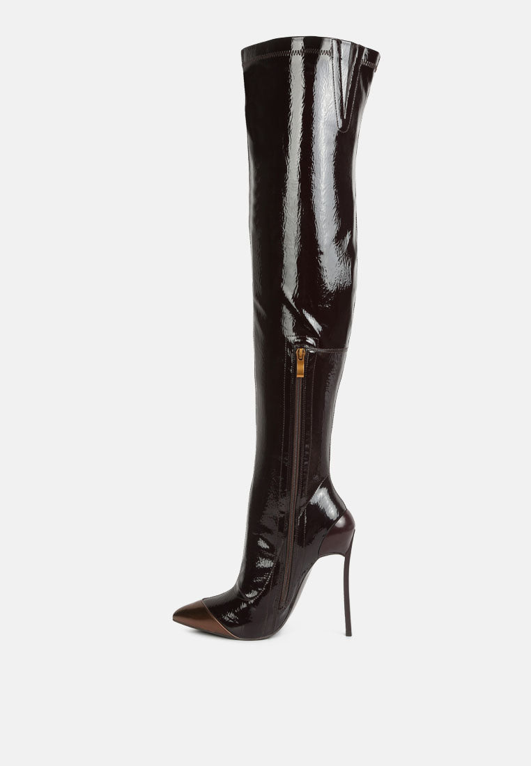 chimes high heel patent long boots by London Rag