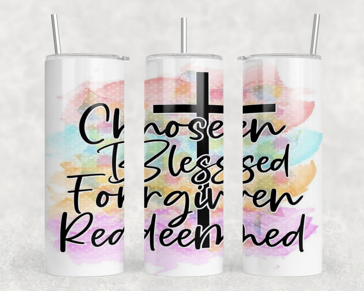 Chosen Blessed Forgiven Redeemed |Skinny Tumbler|Optional Bluetooth Speaker| Speaker Color Varies by Rowdy Ridge Co