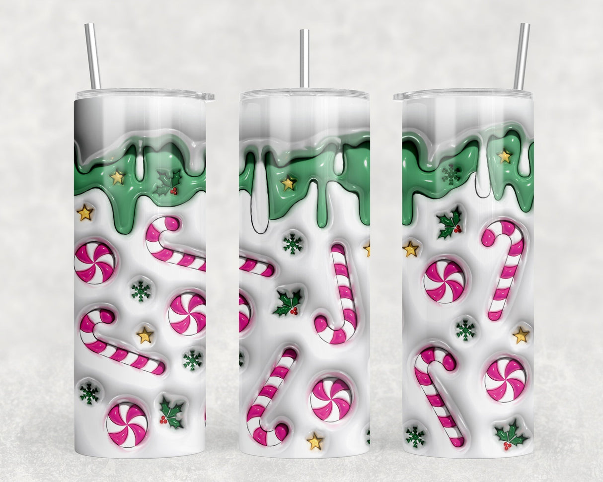 Christmas Candy Canes - 20 oz Steel Skinny Tumbler - Optional Blue Tooth Speaker - Speaker Color will Vary by Rowdy Ridge Co