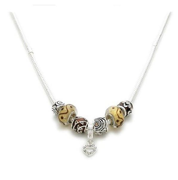 Silver Plated 'Cinnamon Swirl' Charm Bead Necklace by Liberty Charms USA