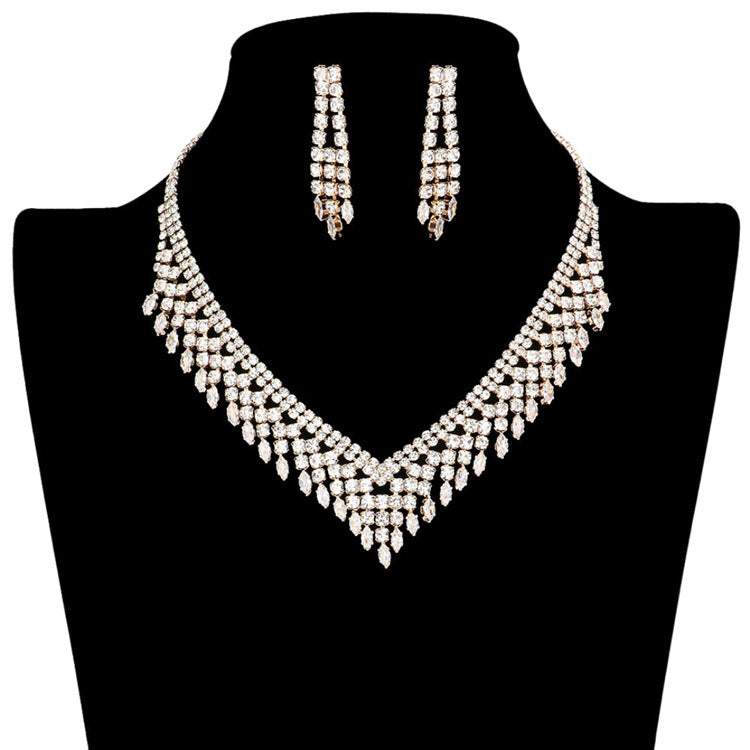 Cubic Zirconia CZ Marquise Accented Necklace Earring Set by Madeline Love