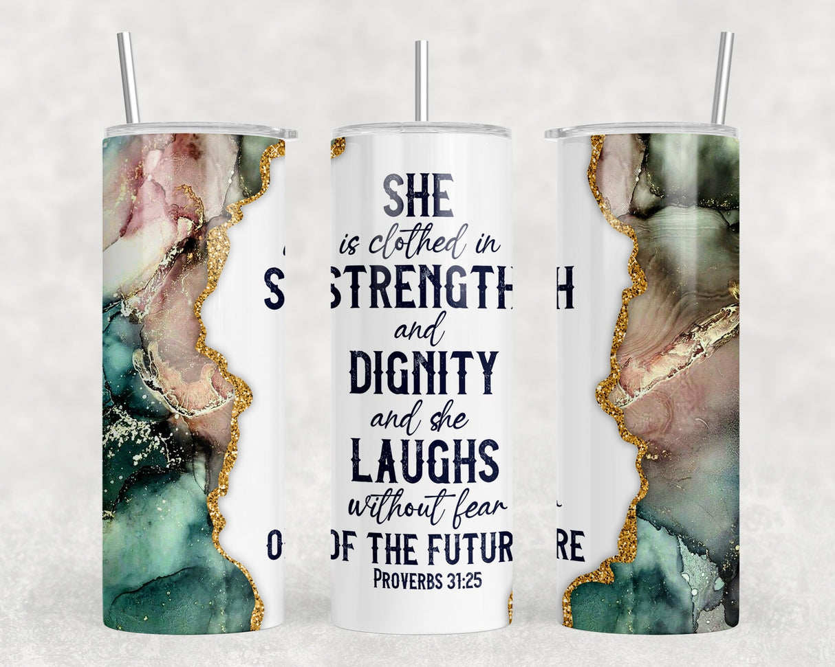 Clothed In Strength And Dignity|Skinny Tumbler|Optional Bluetooth Speaker| Speaker Color Varies by Rowdy Ridge Co