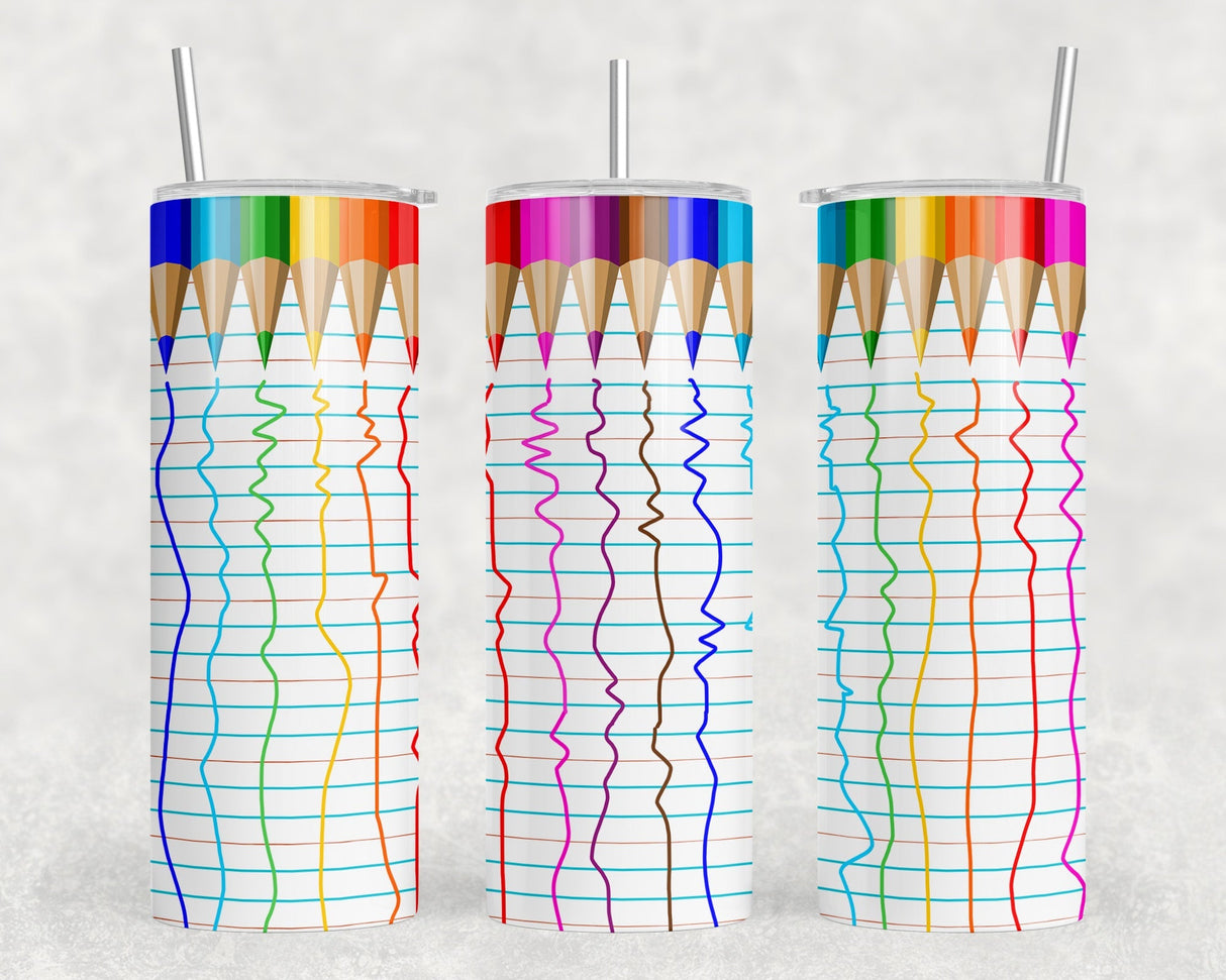 Colored Pencils - 20 oz Steel Skinny Tumbler - Optional Blue Tooth Speaker - Speaker Color will Vary by Rowdy Ridge Co