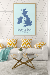 Couples United Kingdom Map with Special Dates & Heart Personalised 2022 Wall Decor Print with 10 New Styles by WinsterCreations™ Official Store