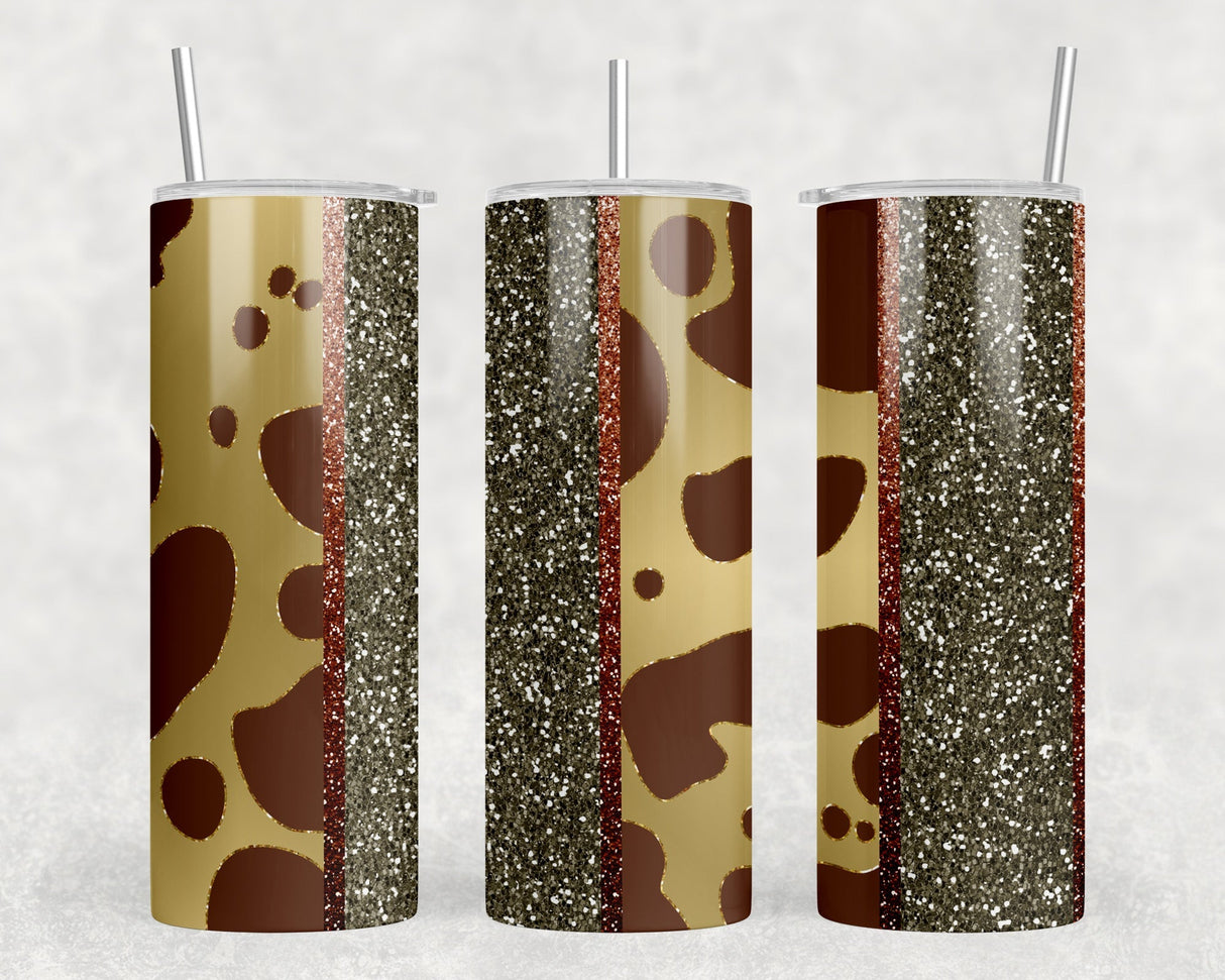 Cow Print faux glitter Stripes|Skinny Tumbler|Optional Bluetooth Speaker| Speaker Color Varies by Rowdy Ridge Co