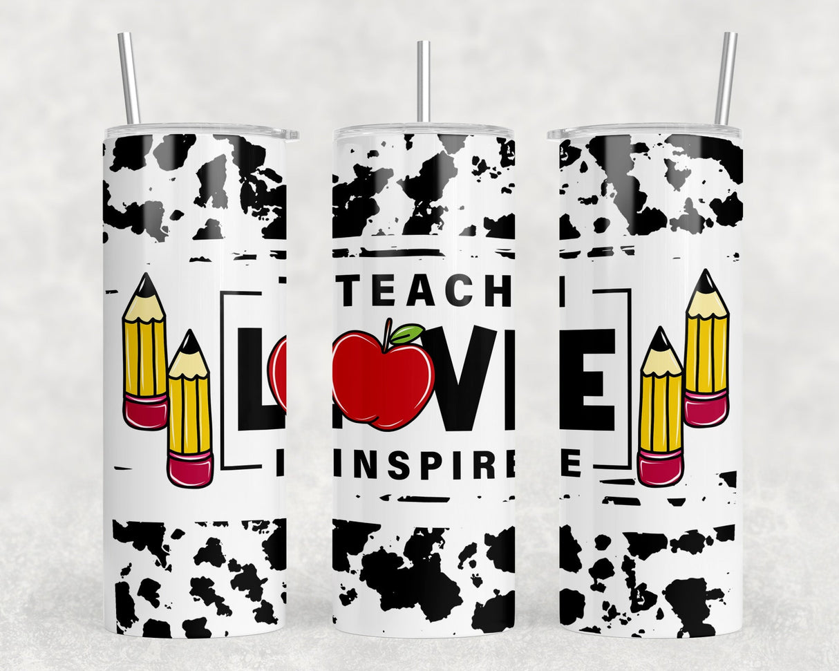 Cow Print Teacher - 20 oz Steel Skinny Tumbler - Optional Blue Tooth Speaker - Speaker Color will Vary by Rowdy Ridge Co