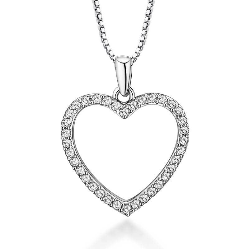 Crystal Heart Necklace White Gold with Cubic Zirconia Stones by Hollywood Sensation®