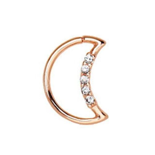 Annealed Rose Gold Jeweled Crescent Moon Cartilage Earring by Fashion Hut Jewelry - Vysn