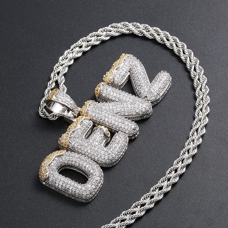 CUSTOM ICED OUT BUBBLE LETTERS WITH SNOW PENDANT by Bling Proud | Urban Jewelry Online Store