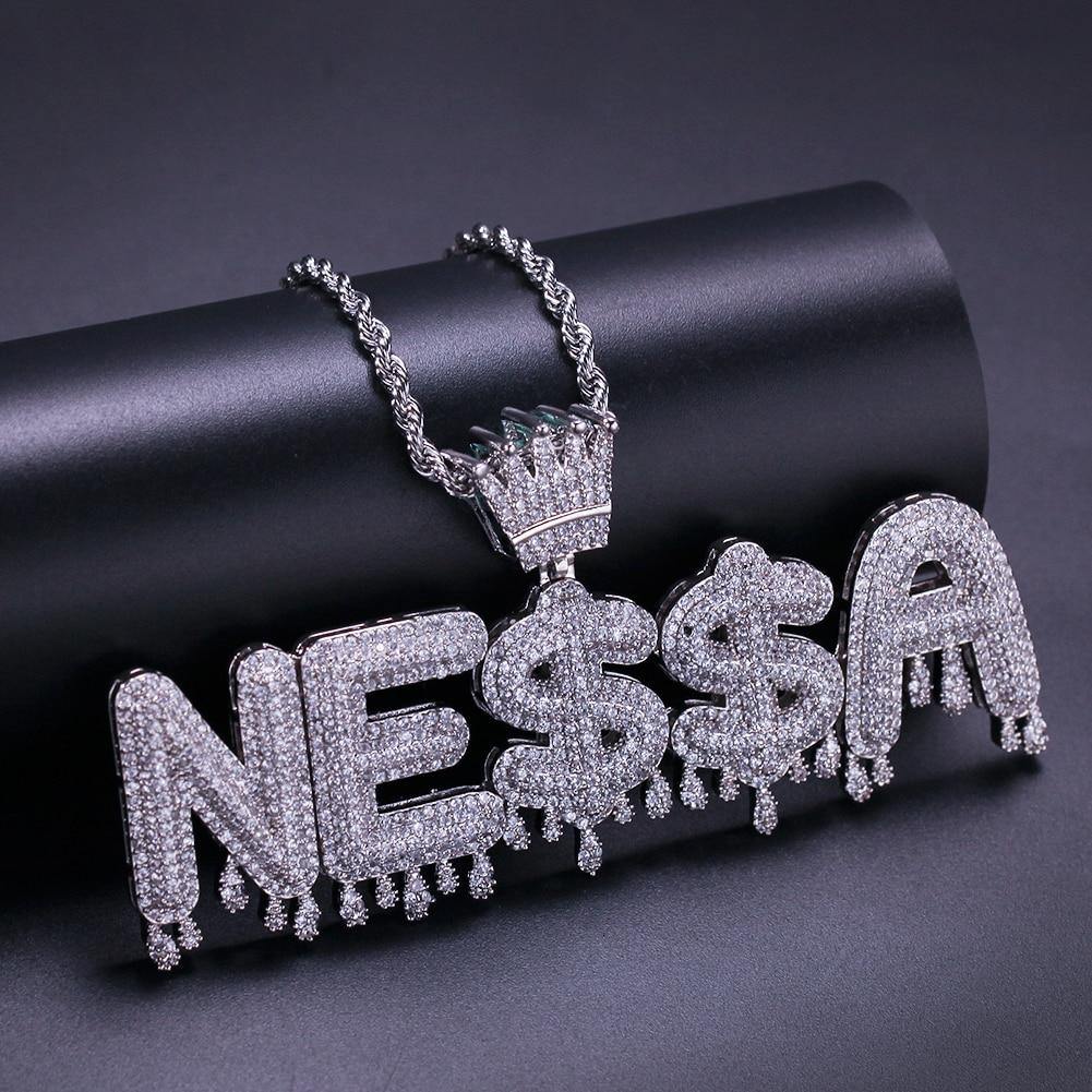 Custom Name Crown & Drip Letter Pendant by Bling Proud | Urban Jewelry Online Store