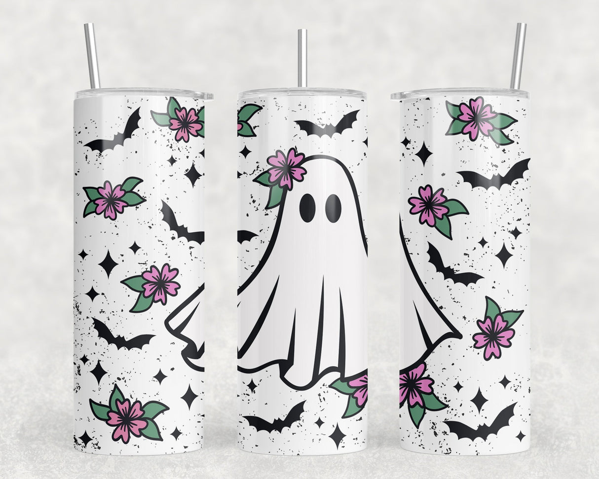 Cute Ghost - 20 oz Steel Skinny Tumbler - Optional Blue Tooth Speaker - Speaker Color will Vary by Rowdy Ridge Co