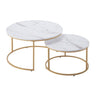 Nesting Coffee Table Set of 2, 31.5 in Round Coffee Table, Nesting Tables for Small Place, Vintage End Side Tables Night Stand with Metal Frame, for Living Room, Bedroom, Office (White & Gold)