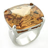 LOA679 - Rhodium Brass Ring with AAA Grade CZ in Topaz
