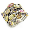 8X049 - Reverse Two-Tone Brass Ring with AAA Grade CZ in Multi Color