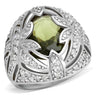71001 - Rhodium Brass Ring with AAA Grade CZ in Olivine color