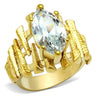 GL080 - IP Gold(Ion Plating) Brass Ring with AAA Grade CZ in Clear