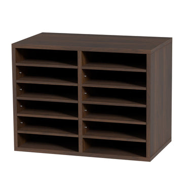 Literature Organizers, 12 Compartments Office Mailbox with Adjustable Shelves, Wood Literature Sorter 20.4x12x16.1 inches for Office, Home, Classroom, Mailrooms Organization, EPA Certified Brown
