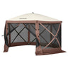 Pop Up Gazebo Tent, Pop-Up Screen Tent 6 Sided Canopy Sun Shelter with 6 Removable Privacy Wind Cloths & Mesh Windows, 12.5x12.5FT Quick Set Screen Tent with Mosquito Netting, Brown