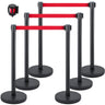 Crowd Control Stanchion, Set of 6 Pieces Stanchion Set, Stanchion Set w/ 6.6 ft/2 m Red Retractable Belt, Crowd Control Barrier w/Rubber Base – Easy Connect Assembly for Crowd Control (Black)