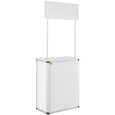 Promotion Counter Table, Portable Tradeshow Podium Table, 30.91" x 14.96" x 71.46", Display Exhibition Counter Stand Booth Fair with Wall, Pop Up Podium with Storage Rack/Carrying Bag