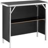 Folding Portable Bar Table, Tradeshow Podium Table for Indoor, Outdoor, Party, Picnic, Exhibition, Includes Carrying Case, Storage Shelf and Black Skirt, 38.39" x 15.16" x 34.25"