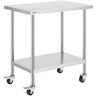 Stainless Steel Work Table 24 x 36 x 38 Inch, with 4 Wheels, 3 Adjustable Height Levels, Heavy Duty Food Prep Worktable for Commercial Kitchen Restaurant, Silver