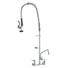 Commercial Faucet with Pre-Rinse Sprayer, 44" Height, 8" Center, 12" Swing Spout, Wall Mount Kitchen Sink Faucet, Brass Constructed Device with Pull Down Spray, for 1/2/3 Compartment Sink