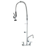 Commercial Faucet with Pre-Rinse Sprayer, 47" Height, 8" Center, 12" Swing Spout, Wall Mount Kitchen Sink Faucet, Brass Constructed Device with Pull Down Spray, for 1/2/3 Compartment Sink
