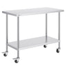 Stainless Steel Work Table 24 x 48 x 38 Inch, with 4 Wheels, 3 Adjustable Height Levels, Heavy Duty Food Prep Worktable for Commercial Kitchen Restaurant, Silver