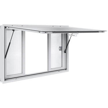 Concession Window 53"x33", Aluminum Alloy Food Truck Service Window with 4 Horizontal Sliding Windows & Awning Door & Drag Hook, Up to 85 Degrees Serving Window for Food Truck Concession Trailer
