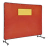 Welding Screen with Frame, 6' x 8' Welding Curtain Screens, Flame-Resistant Vinyl Welding Protection Screen with 4 Swivel Wheels (2 Lockable) & Transparent Window for Workshop/Industrial, Red