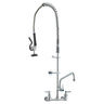 Commercial Faucet with Pre-Rinse Sprayer, 36" Height, 8" Center, 12" Swing Spout, Wall Mount Kitchen Sink Faucet, Brass Constructed Device with Pull Down Spray, for 1/2/3 Compartment Sink