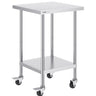 Stainless Steel Work Table 24 x 24 x 38 Inch, with 4 Wheels, 3 Adjustable Height Levels, Heavy Duty Food Prep Worktable for Commercial Kitchen Restaurant, Silver