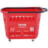 Plastic Rolling Shopping Trolley Basket On Wheels 6PCS 39L with Handle Red