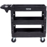 Utility Service Cart, 3 Shelf 550LBS Heavy Duty Plastic Rolling Utility Cart with 360° Swivel Wheels (2 with Brakes), Medium Lipped Shelf, Ergonomic Storage Handle for Warehouse/Garage/Cleaning