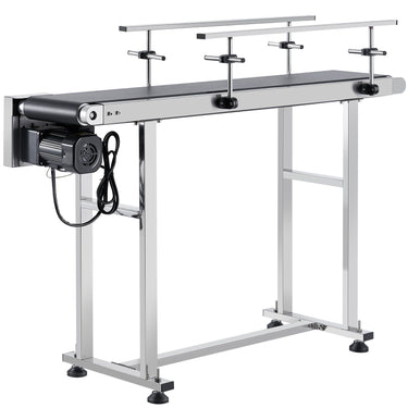 Belt Conveyor, 47 x 7.8 inch Conveyor Table, Heavy Duty Stainless Steel Motorized Belt Conveyor for Inkjet Coding Applications Powered PVC Belt Anti-Static Adjustable Speed (Double Guardrail)
