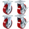 4 Pack 6 x 2 Inch Caster Wheels 2 Rigid and 2 Swivel Casters with Side Brake Polyurethane Iron Core Plate 1000LBS Capacity Per Wheel
