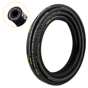 Hydraulic Hose 1/4 inch x 100 ft, Coiled Hydraulic Hose 5800 PSI, Rubber Hydraulic Hose with 2 High-Tensile Steel Wire Braid, Bulk Hydraulic Hose -20°C to 140°C, Hydraulic Oil Flexible Hose