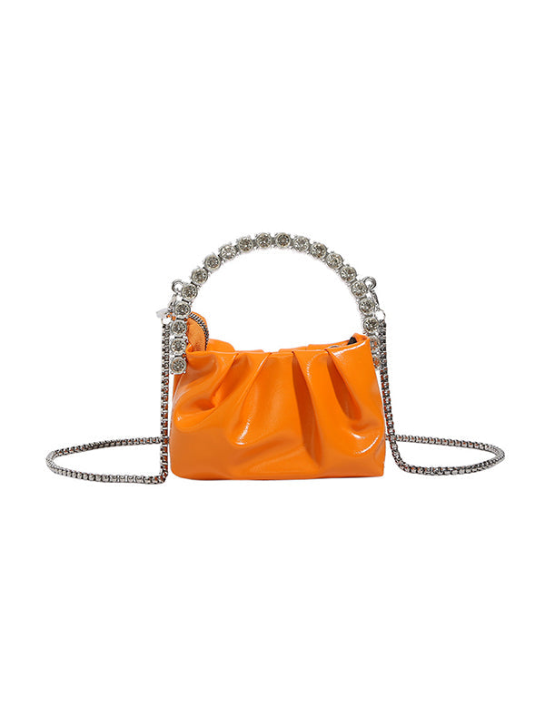 Chains Pleated Rhine Stones Zipper Handbags by migunica