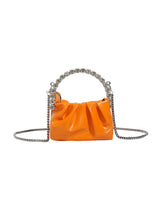 Chains Pleated Rhine Stones Zipper Handbags by migunica