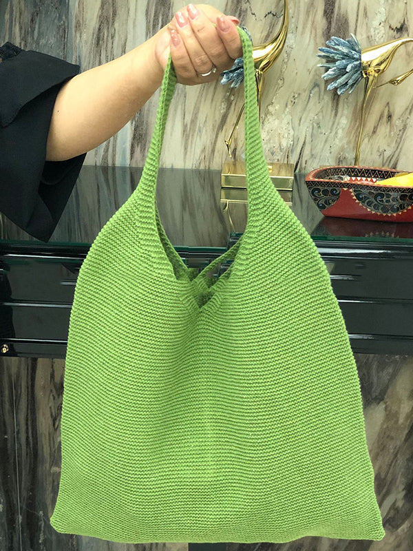 Solid Color Bags Woven Handbag by migunica